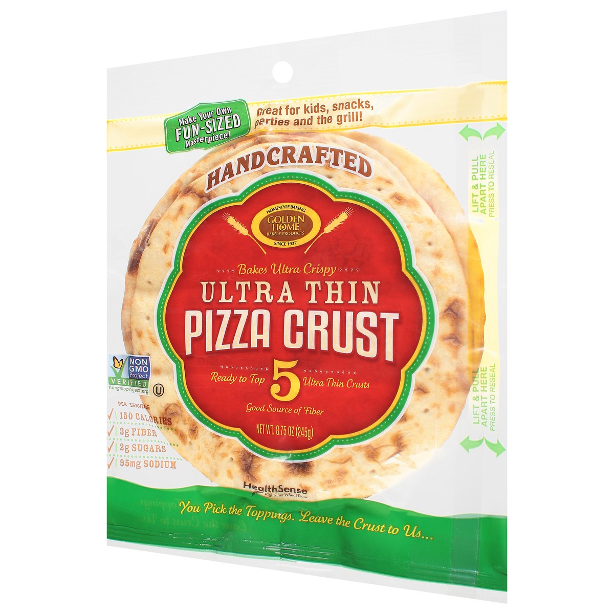 slide 4 of 12, Golden Home Ultra Thin Crispy Pizza Crusts - 7 Inch, 5 ct; 8.75 oz