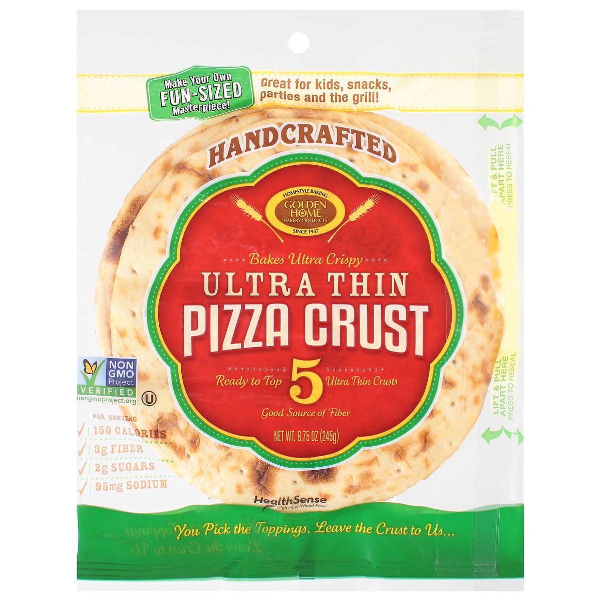 slide 1 of 12, Golden Home Ultra Thin Crispy Pizza Crusts - 7 Inch, 5 ct; 8.75 oz