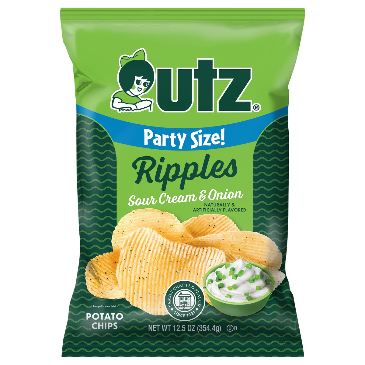 slide 1 of 7, Utz Ripples Potato Chips - Sour Cream & Onion, Party Size - 12.5 oz, 12.5 oz