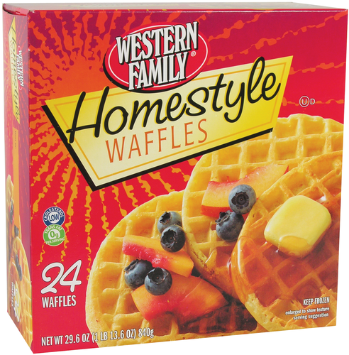 slide 1 of 1, Western Family Homestyle Waffles, 29.6 oz