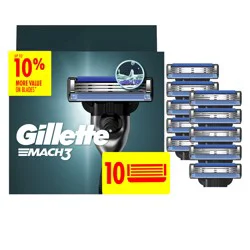 Gillette Mach3 Razor Blade Refills, 10ct Razor Cartridges, Razor Refills for Men With Lubrication Strip, 3-Blade Razor Blades for Close Shave