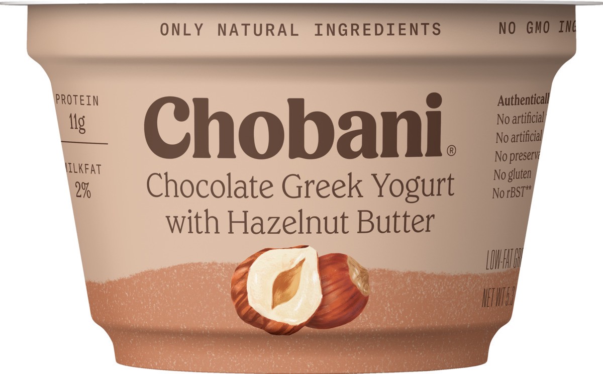 slide 8 of 9, Chobani Chocolate With Hazelnut Butter Low-Fat Greek Yogurt, 5.3 oz