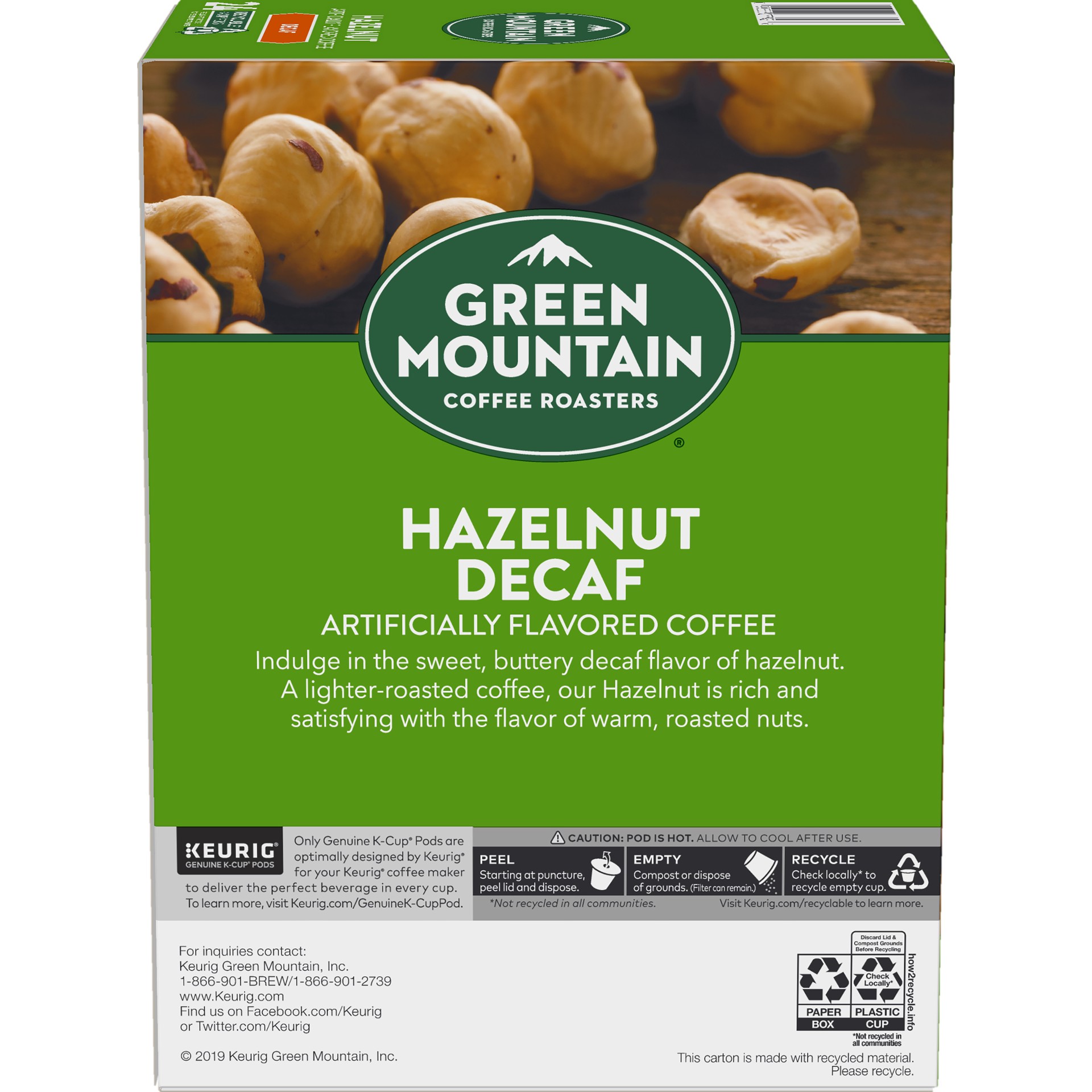 slide 4 of 5, Green Mountain Coffee Hazelnut Decaf Coffee, Keurig Single-Serve K-Cup pods, Light Roast, 24 Count, 24 ct