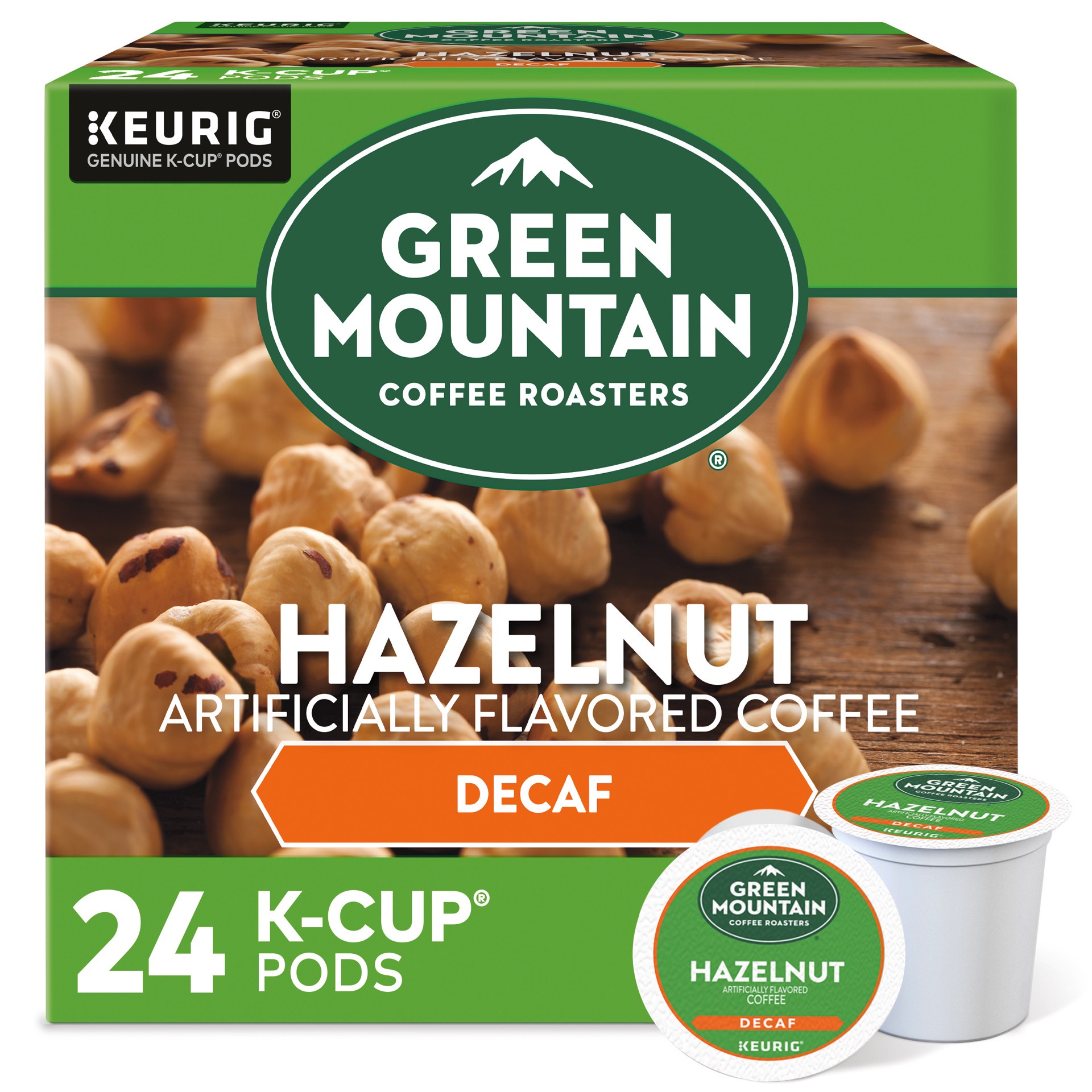 slide 1 of 5, Green Mountain Coffee Hazelnut Decaf Coffee, Keurig Single-Serve K-Cup pods, Light Roast, 24 Count, 24 ct