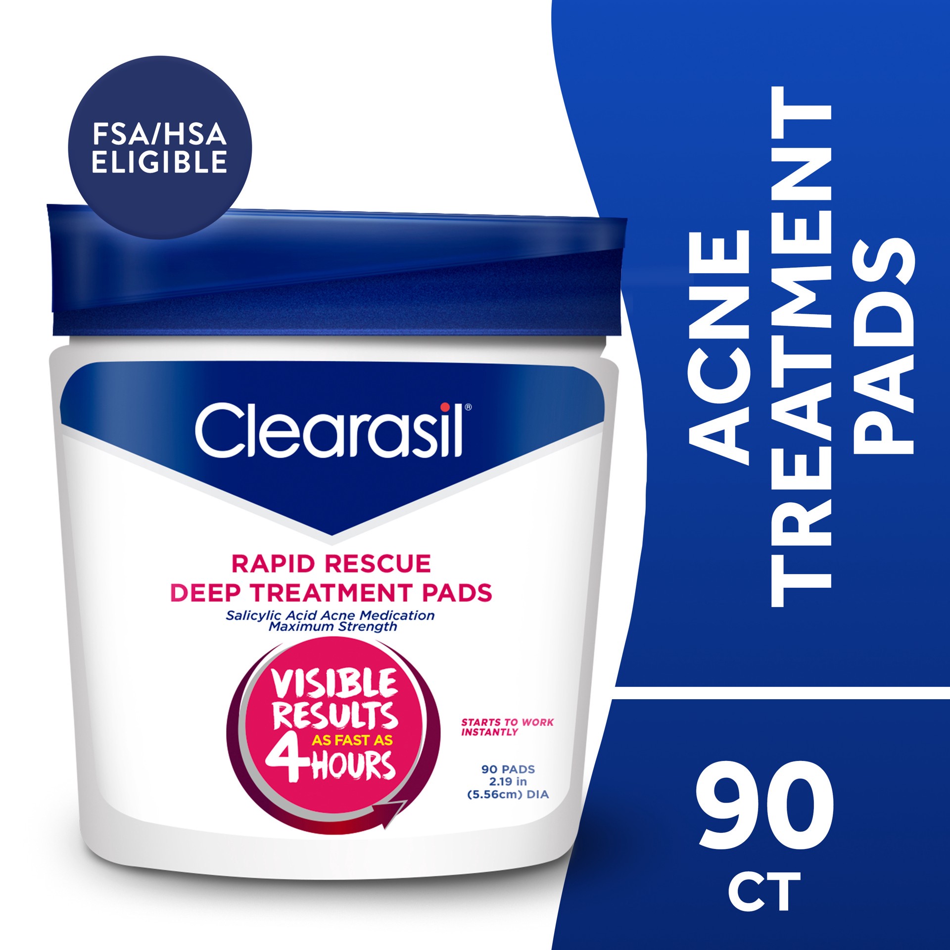 slide 1 of 9, Clearasil Rapid Rescue Deep Treatment Acne Face Pads, Maximum Strenght with 2% Salicylic Acid Acne Treatment Medicine, 90 Count, 90 ct