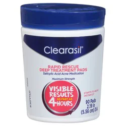 Clearasil Rapid Rescue Deep Treatment Acne Face Pads, Maximum Strenght with 2% Salicylic Acid Acne Treatment Medicine, 90 Count