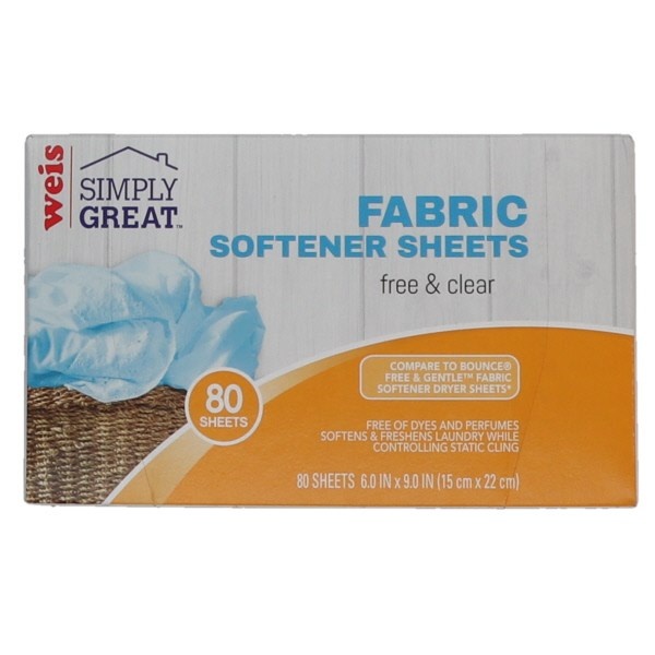 slide 1 of 1, Weis Quality Free & Clear 80 Count Fabric Softener Sheets, 80 ct