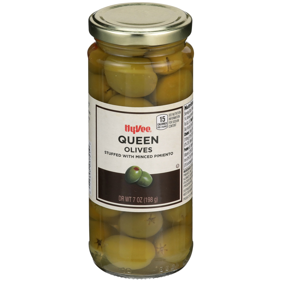 slide 1 of 1, Hy-vee Queen Olives Stuffed With Minced Pimiento, 7 oz