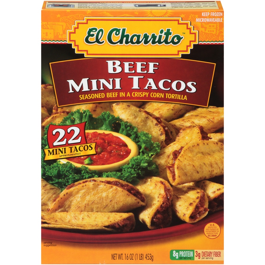 slide 1 of 8, El Charrito Beef Mini Taco, 22 ct; 16 oz