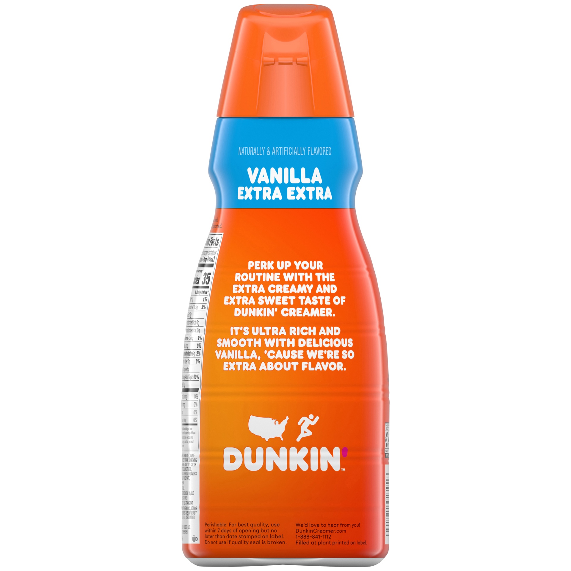 slide 4 of 7, Dunkin’ Extra Extra Vanilla Coffee Creamer, 32 fl oz