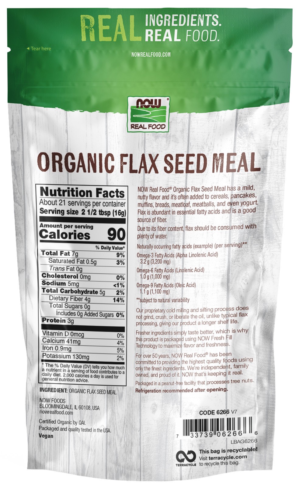 slide 2 of 3, NOW Natural Foods Flax Seed Meal, Organic - 12 oz., 12 oz