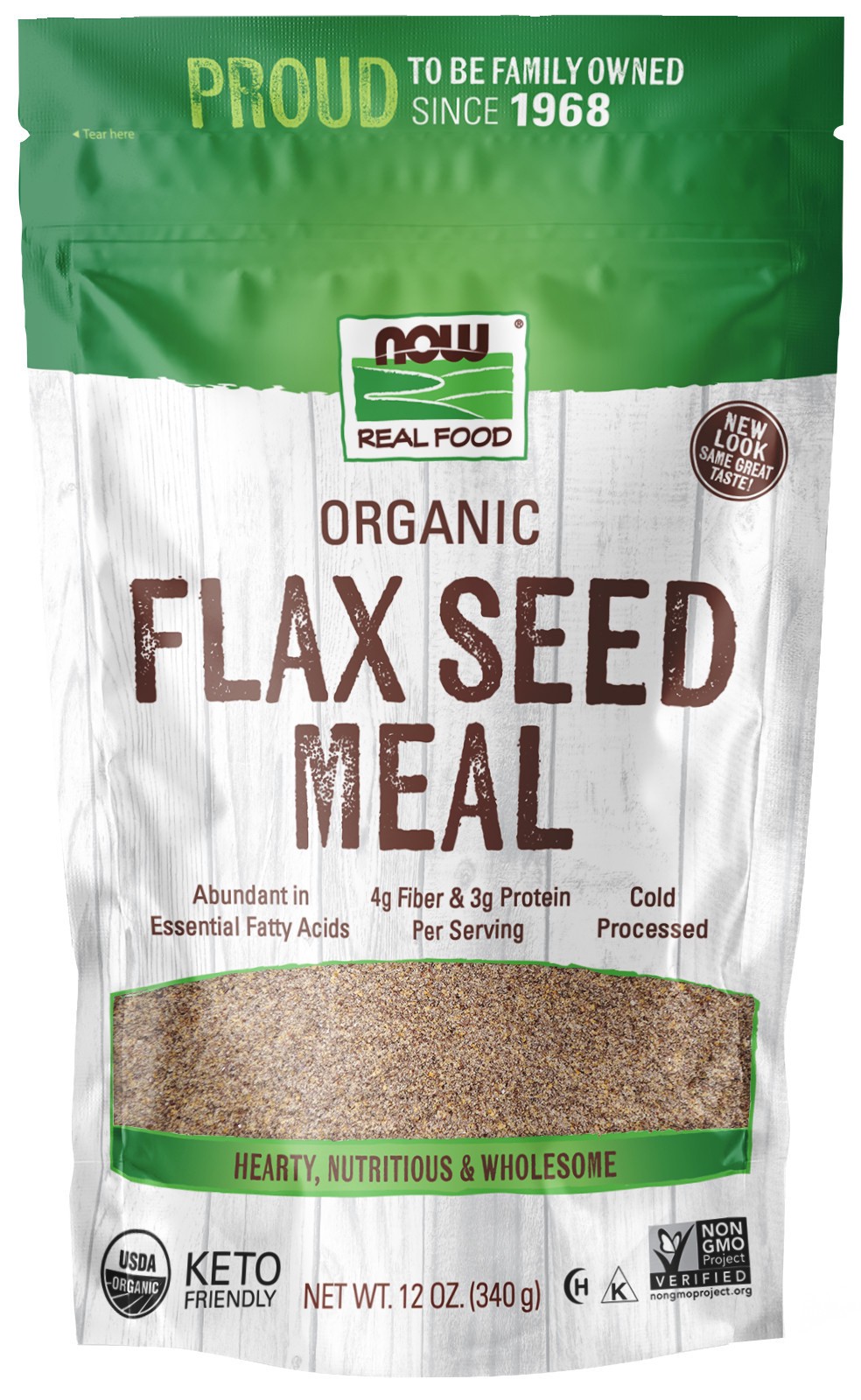 slide 1 of 3, NOW Natural Foods Flax Seed Meal, Organic - 12 oz., 12 oz