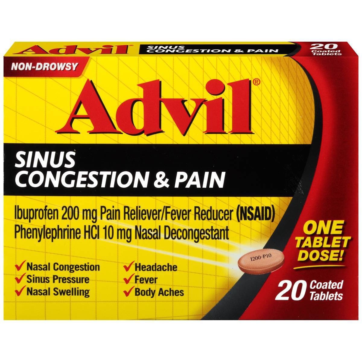 slide 1 of 7, Advil Sinus And Congestion Relief Tablets, 20 ct