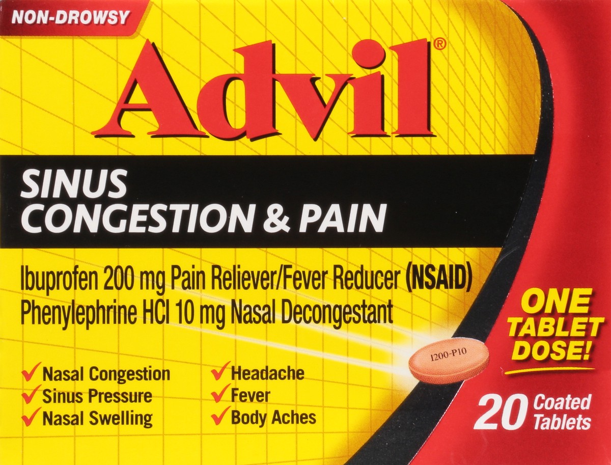 slide 6 of 9, Advil Sinus And Congestion Relief Tablets, 20 ct
