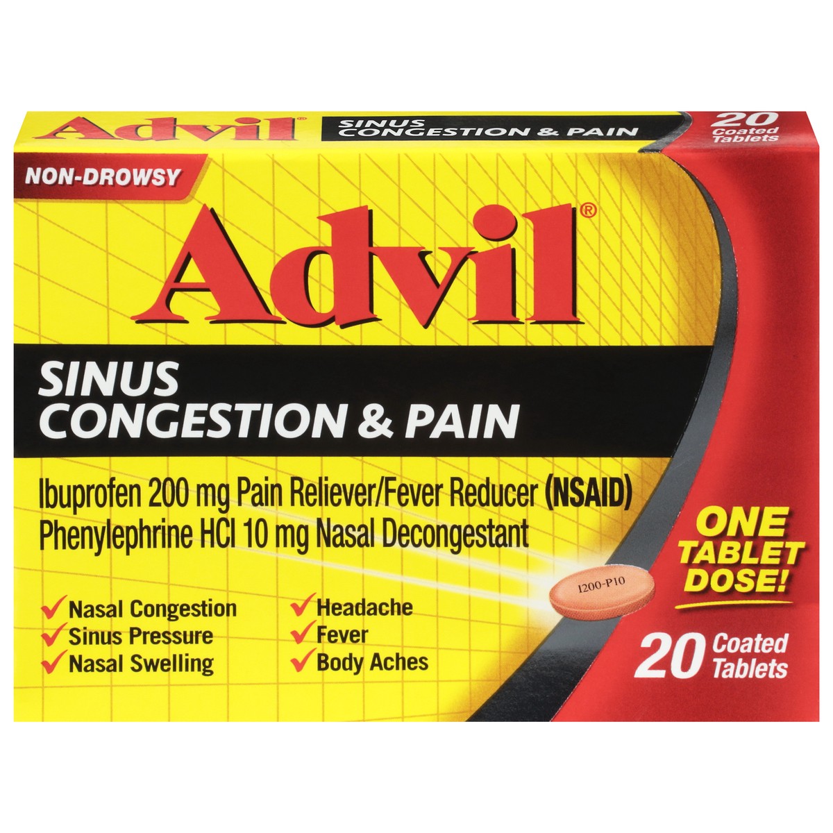 slide 1 of 9, Advil Sinus And Congestion Relief Tablets, 20 ct