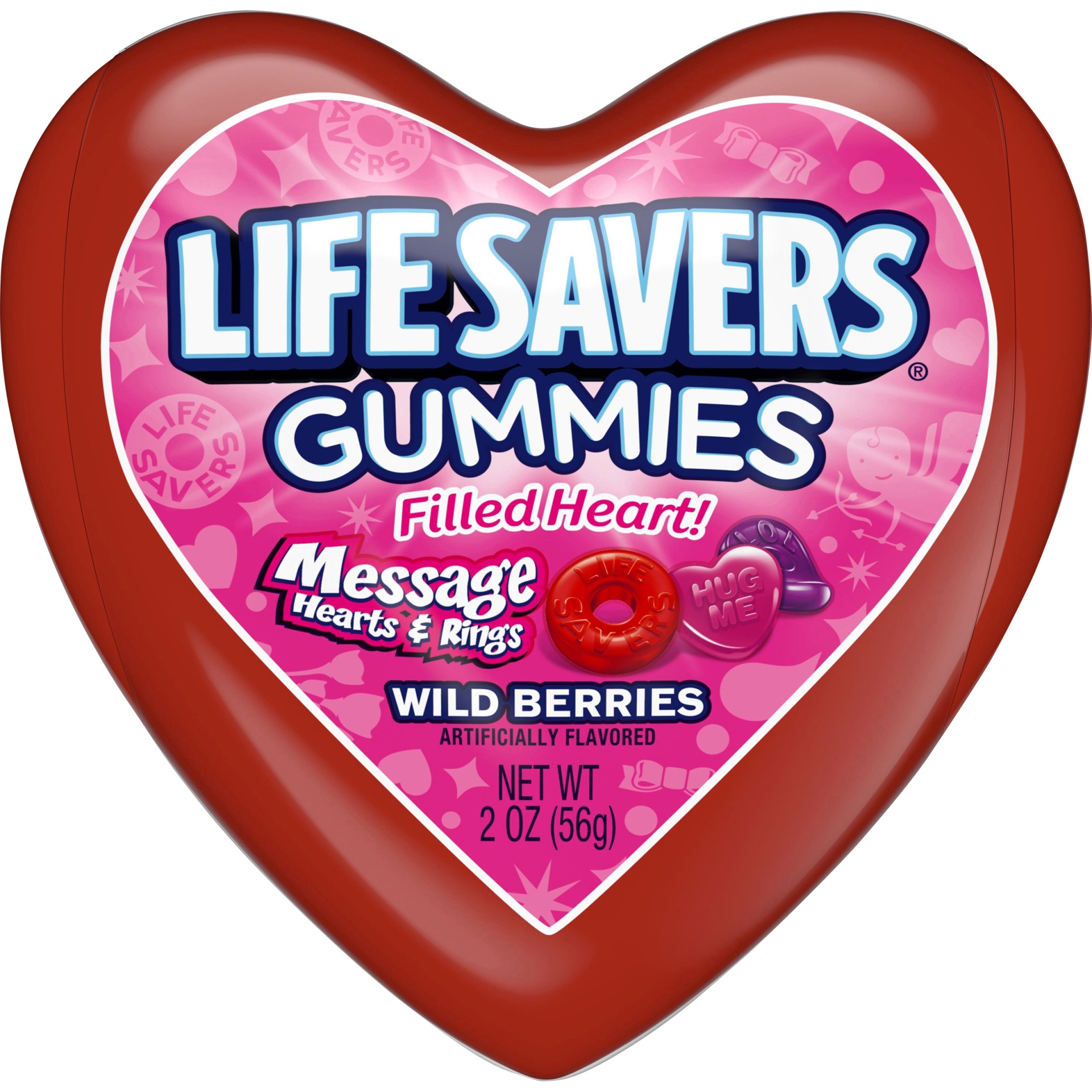 slide 1 of 1, LIFE SAVERS Gummies Message Hearts and Rings Valentine Candy Package, 2 oz