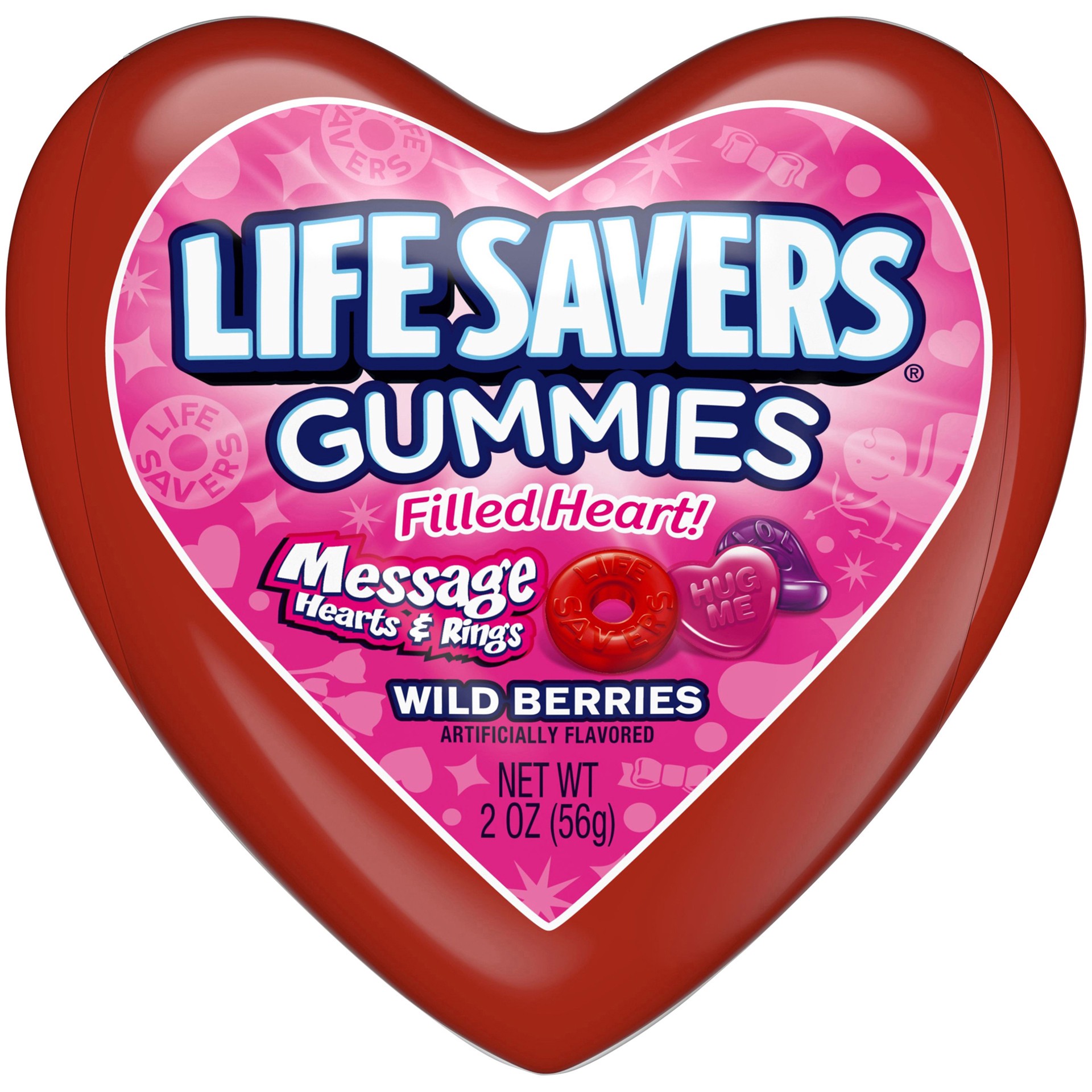 slide 1 of 8, LIFE SAVERS Gummies Message Hearts and Rings Valentine Candy (2-Oz. Package), 2 oz