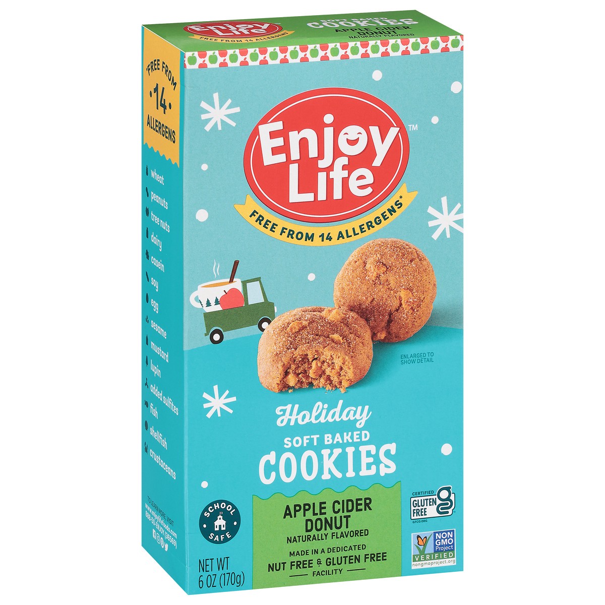 slide 2 of 9, Enjoy Life Apple Cider Donut Soft Baked Holiday Cookies, 6 oz Box, 6 oz