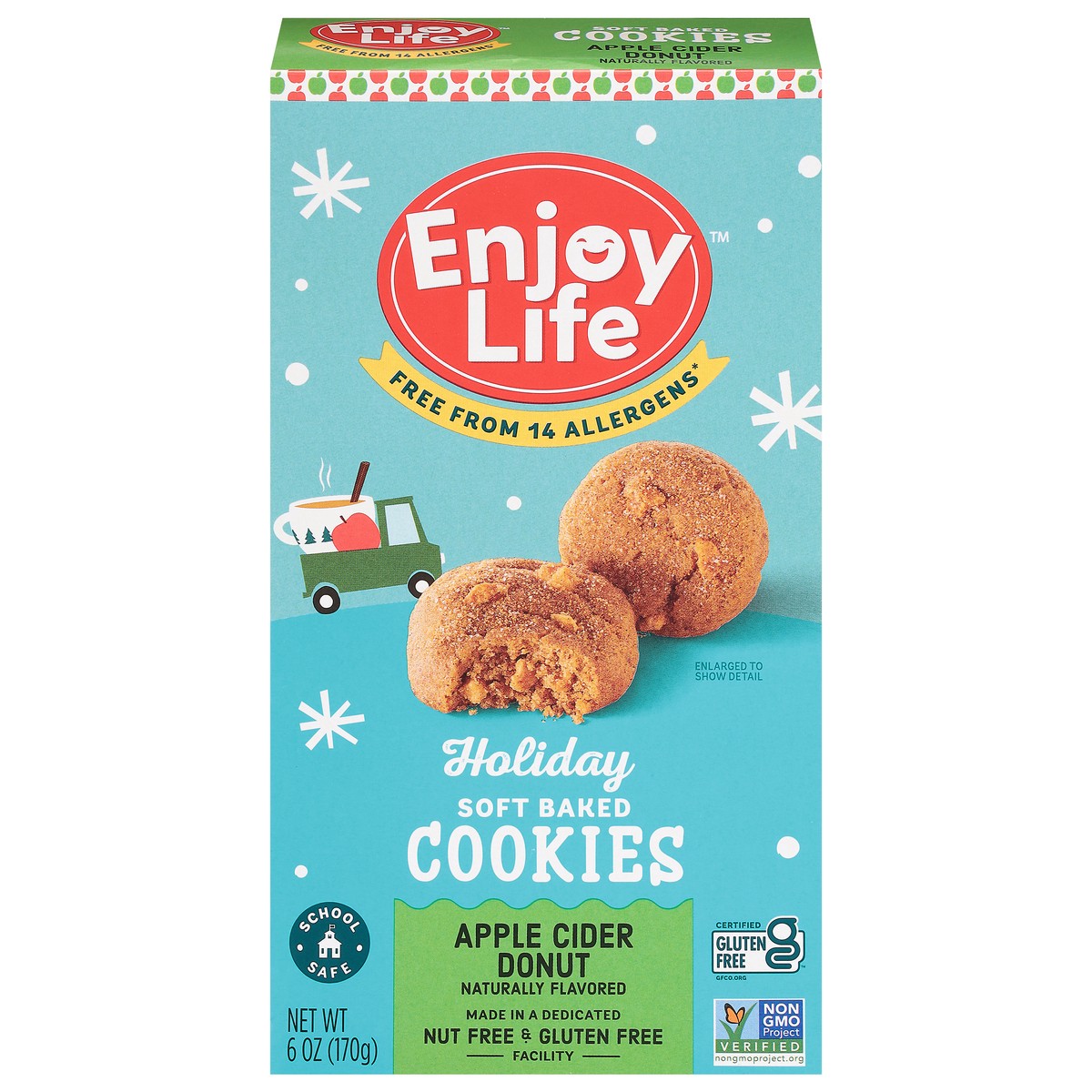 slide 1 of 9, Enjoy Life Apple Cider Donut Soft Baked Holiday Cookies, 6 oz Box, 6 oz