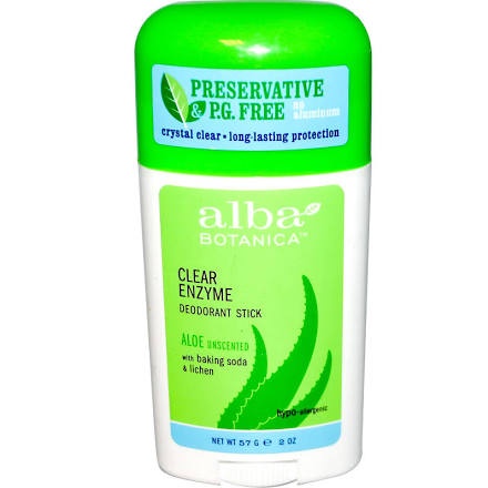 slide 1 of 6, Alba Botanica Clear Enzyme Unscented Aloe Deodorant Stick With Baking Soda & Lichen, 2 oz