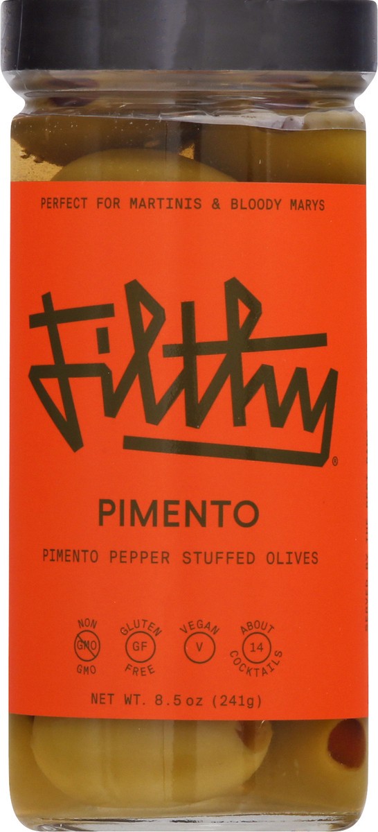 slide 1 of 13, Filthy Food Filthy Pimento Olives 8.5 oz, 8 oz