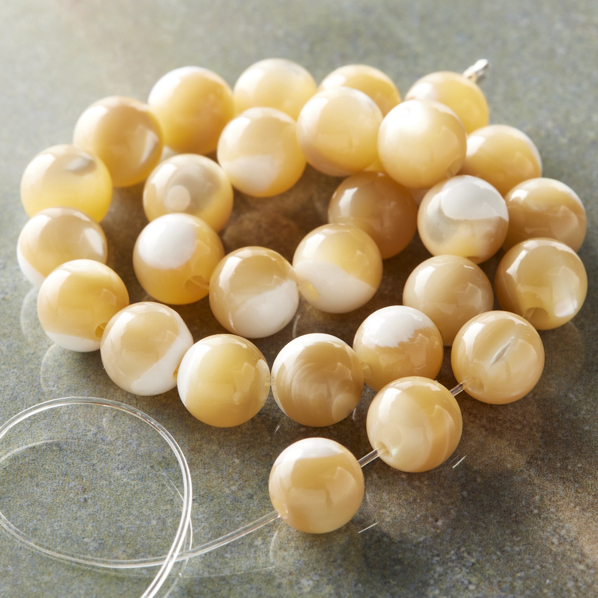 slide 3 of 3, Natural Amber Mother Of Pearl Round Beads, 6mm By Bead Landing, 6 mm
