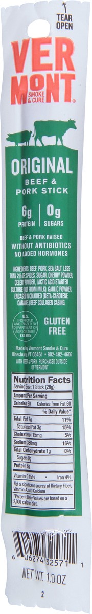 slide 5 of 9, Vermont Smoke & Cure Original Beef & Pork Stick 1.0 oz, 1 oz