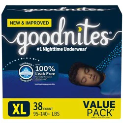 Goodnites Boys' Nighttime Bedwetting Underwear, Size Extra Large (95-140+ lbs), 38 Ct