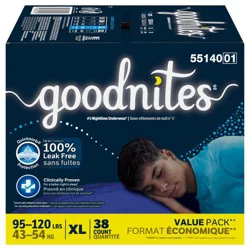 Goodnites Boys'' Nighttime Bedwetting Underwear, Size Extra Large (95-140+ lbs), 38 Ct