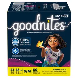 Goodnites Girls' Nighttime Bedwetting Underwear, Size S/M (43-68 lbs), 60 Ct