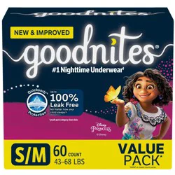 Goodnites Girls' Nighttime Bedwetting Underwear, Size S/M (43-68 lbs), 60 Ct