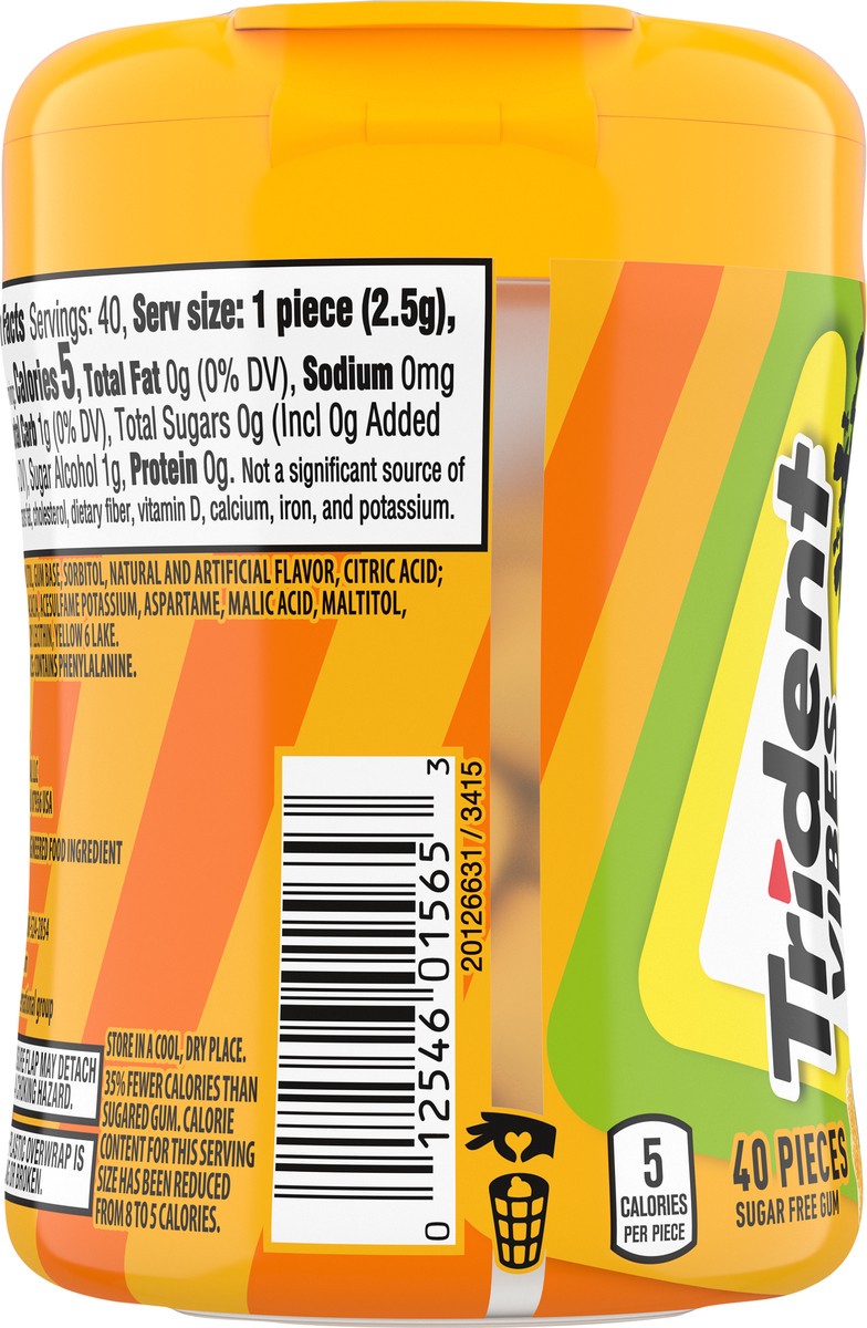 slide 16 of 16, Trident Vibes SOUR PATCH KIDS Tropical Peach Mango Sugar Free Gum, 40 Piece Bottle, 40 ct