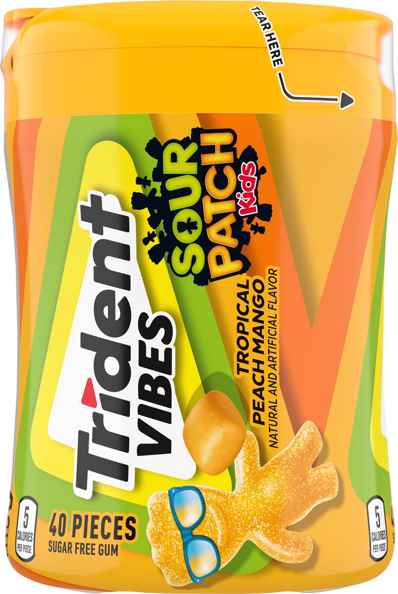 slide 5 of 16, Trident Vibes SOUR PATCH KIDS Tropical Peach Mango Sugar Free Gum, 40 Piece Bottle, 40 ct