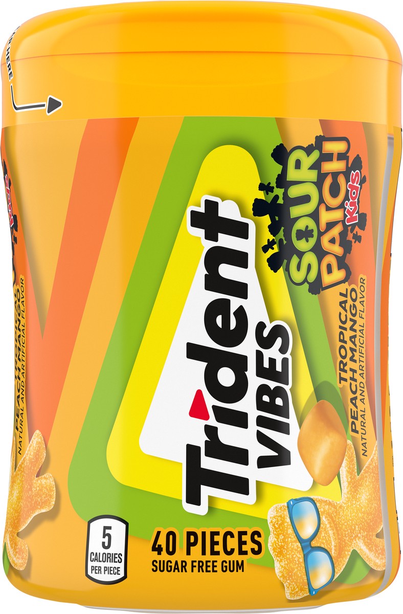 slide 2 of 16, Trident Vibes SOUR PATCH KIDS Tropical Peach Mango Sugar Free Gum, 40 Piece Bottle, 40 ct
