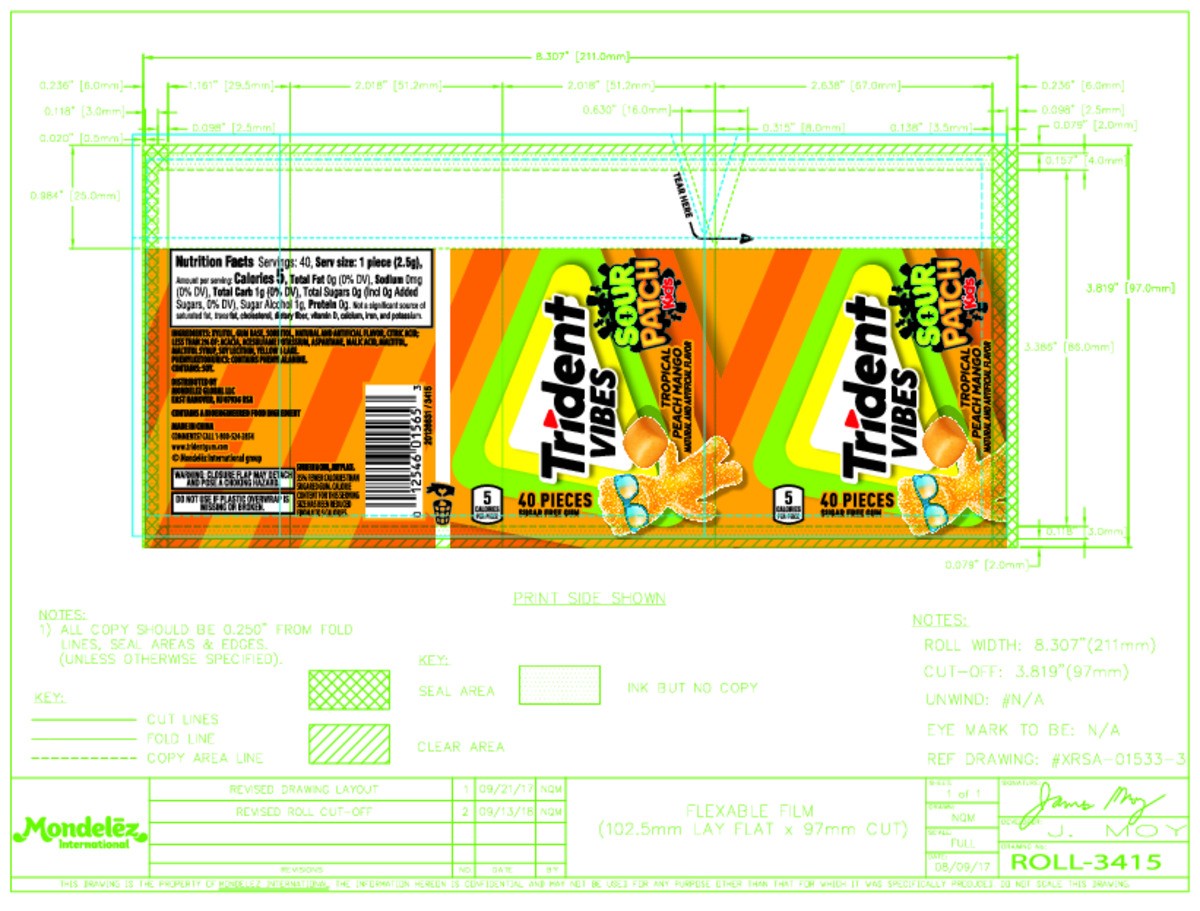 slide 11 of 16, Trident Vibes SOUR PATCH KIDS Tropical Peach Mango Sugar Free Gum, 40 Piece Bottle, 40 ct