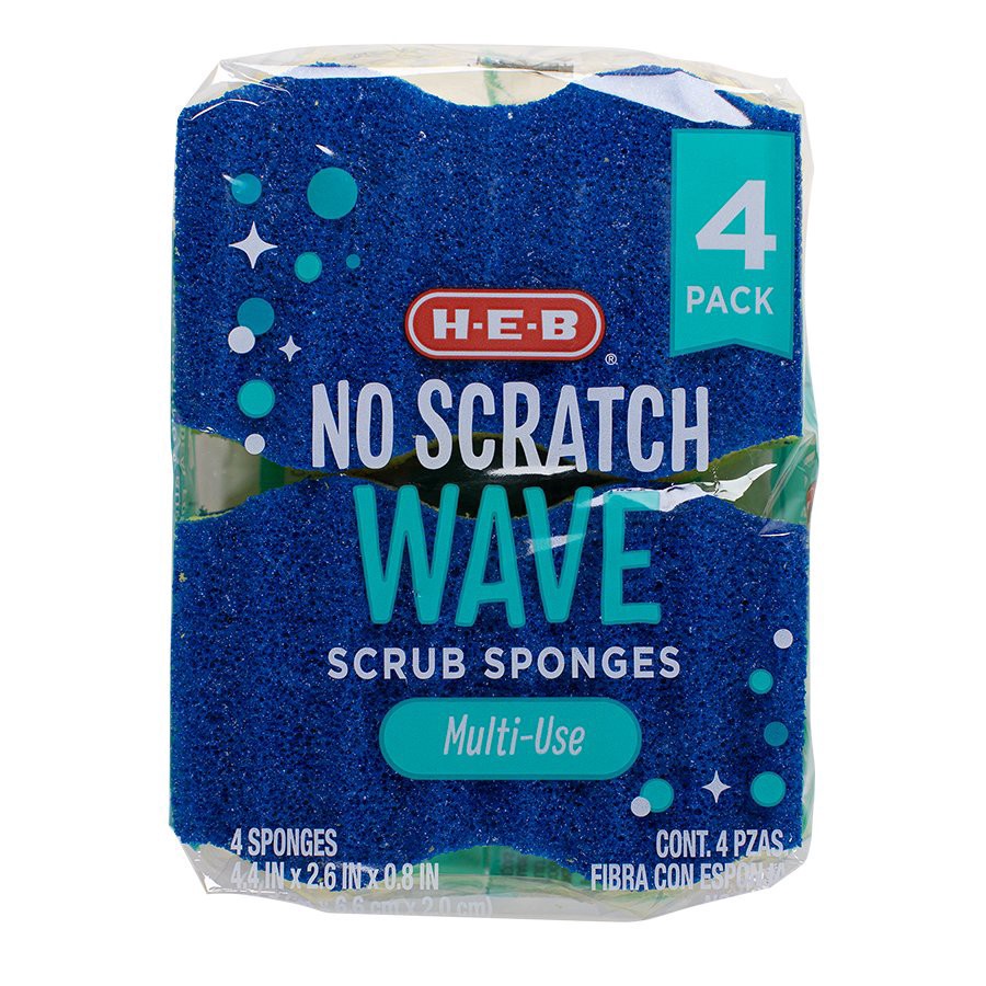 slide 1 of 1, H-E-B No Scratch Wave Scrubber Sponge, 4 ct