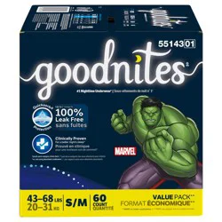 Goodnites Boys'' Nighttime Bedwetting Underwear, Size S/M (43-68 lbs), 60 Ct