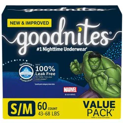 Goodnites Boys' Nighttime Bedwetting Underwear, Size S/M (43-68 lbs), 60 Ct