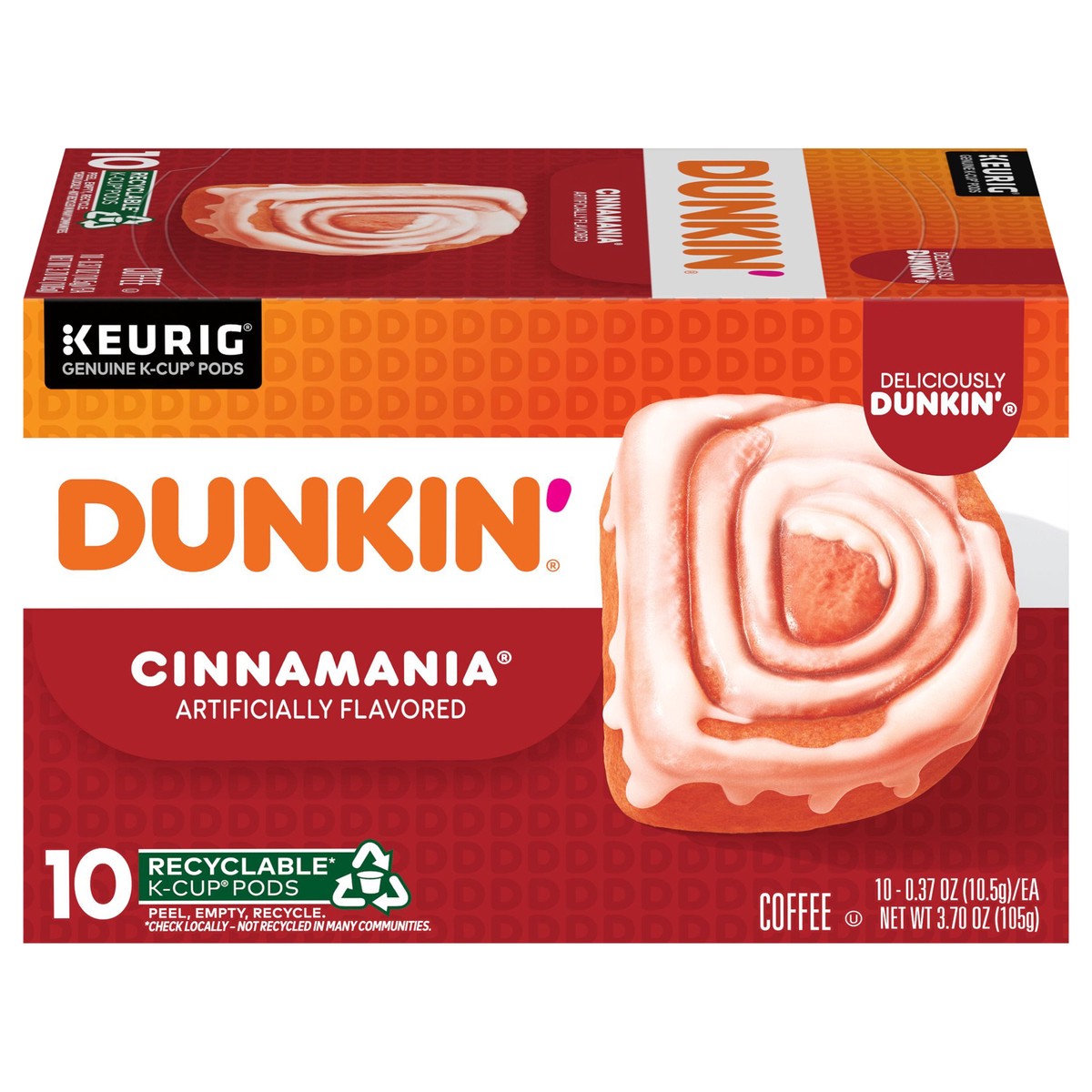 slide 1 of 8, Dunkin'' Cinnamania Coffee, 10 K-Cup Pods for Keurig Coffee Makers - 10 ct, 10 ct