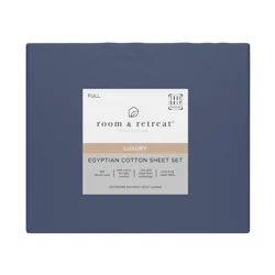 ROOM & RETREAT RR 600 Thread Counts Sheet Set, Full, 4 pc set, Vintage Indigo