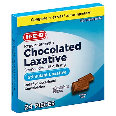 slide 1 of 1, H-E-B Regular Strength Chocolated Laxative, 24 ct