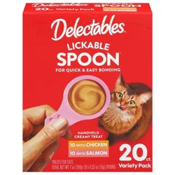 Delectables Lickable Spoon Chicken/Salmon Treats for Cats Variety Pack 20 - 0.35 oz Each