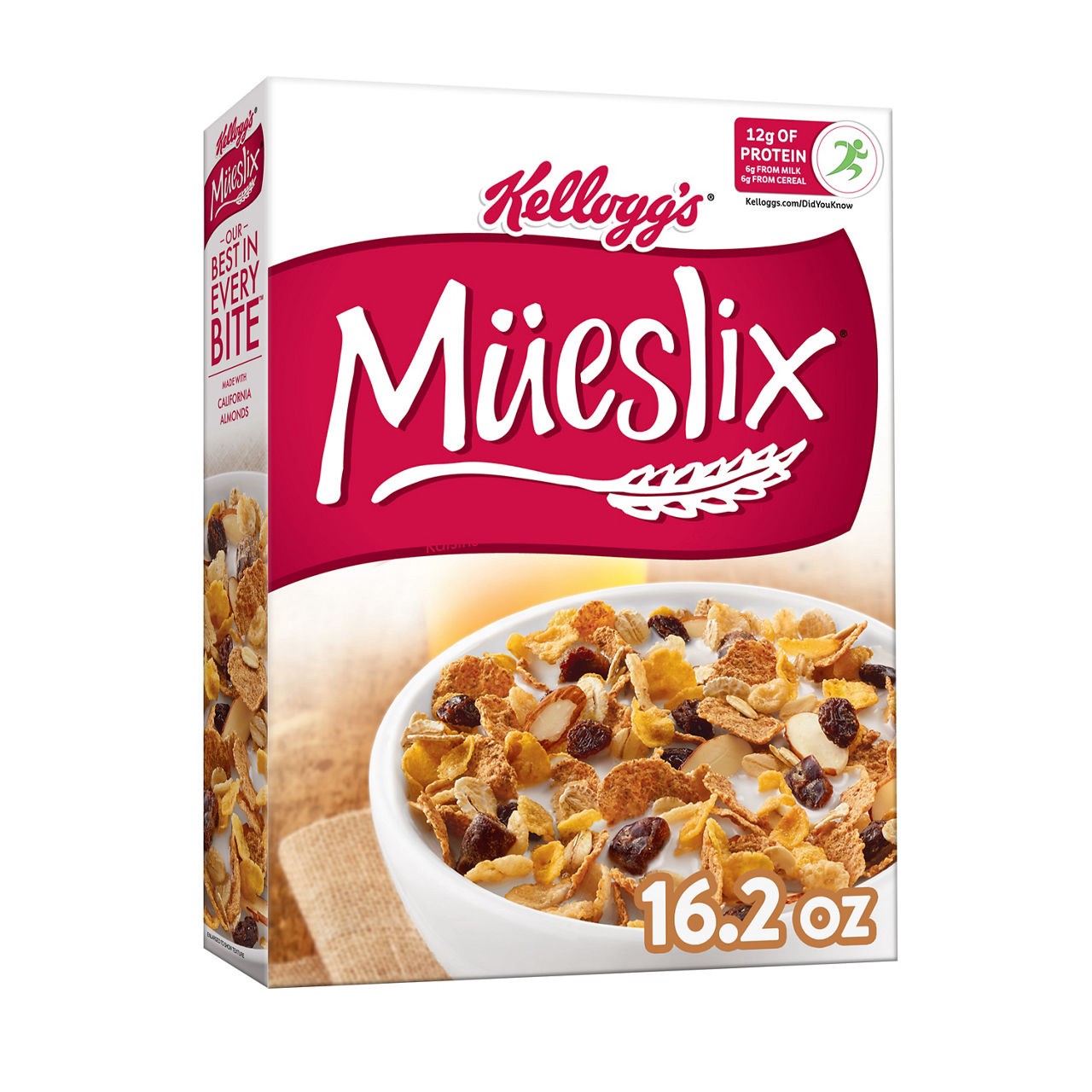 slide 1 of 7, Mueslix Kellogg's Mueslix Cold Breakfast Cereal, Fiber Cereal, 12g Protein, Original, 16.2oz Box (1 Box), 16.2 oz