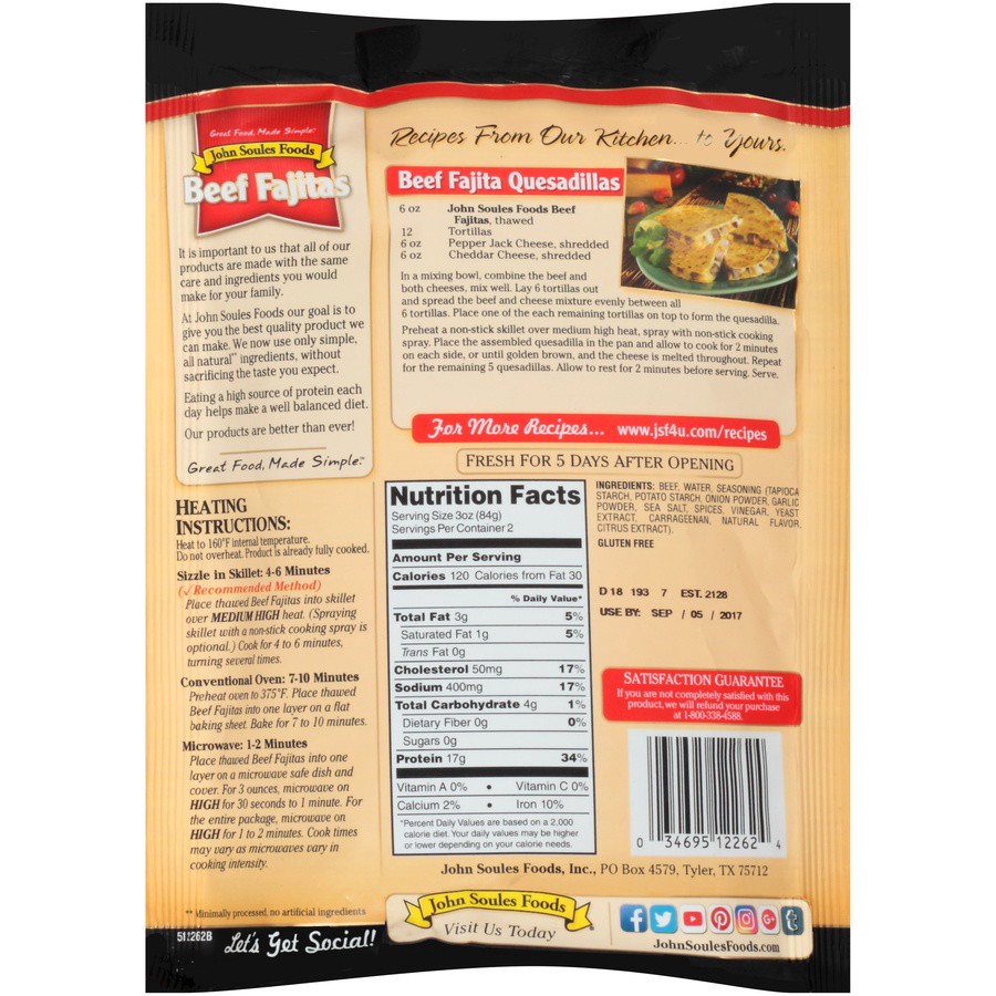 slide 3 of 6, John Soules Foods Beef Fajitas 6 OZ Bag, 6 oz