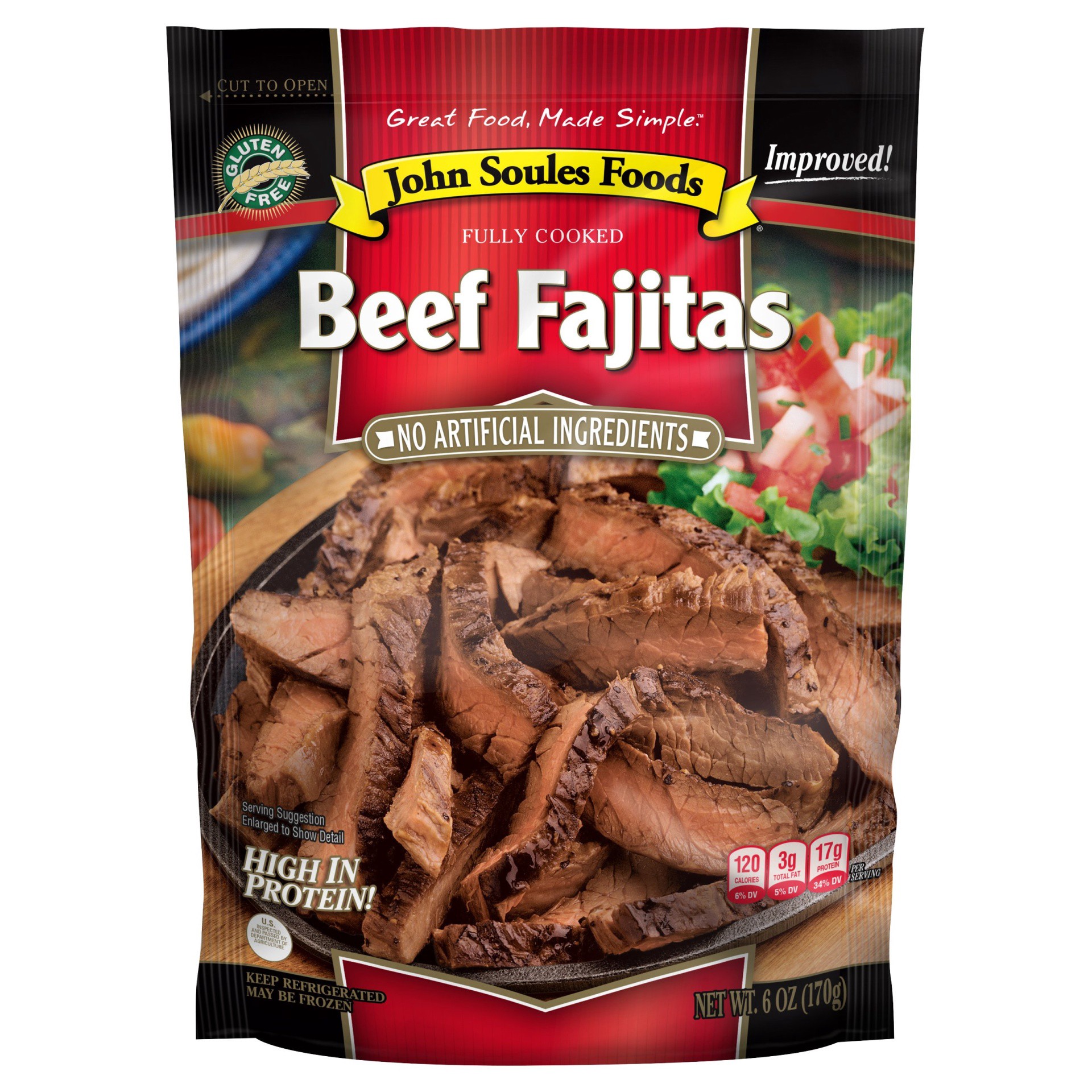 slide 1 of 6, John Soules Foods Beef Fajitas 6 OZ Bag, 6 oz