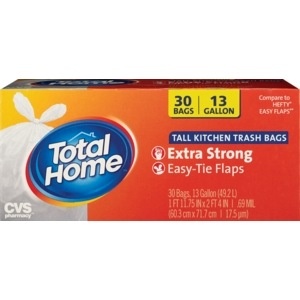 slide 1 of 1, Total Home By CVS Tall Kitchen Trash Bags, Extra Strong 13 Gallon, 30 ct