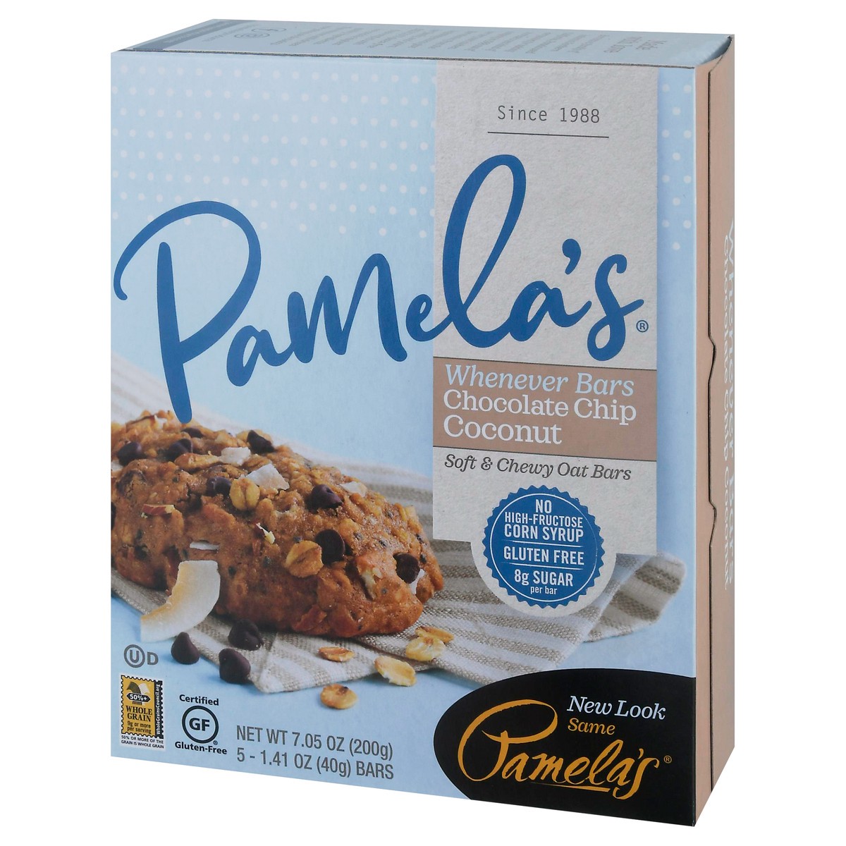 slide 3 of 9, Pamela's Whenever Bars Soft & Chewy Chocolate Chip Coconut Oat Bars 5 - 1.41 oz Bars, 7.05 oz