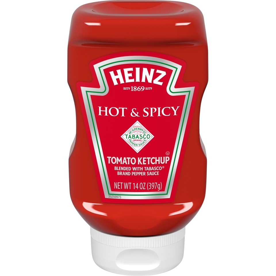 slide 1 of 1, Heinz Hot & Spicy Tomato Ketchup, 14 oz
