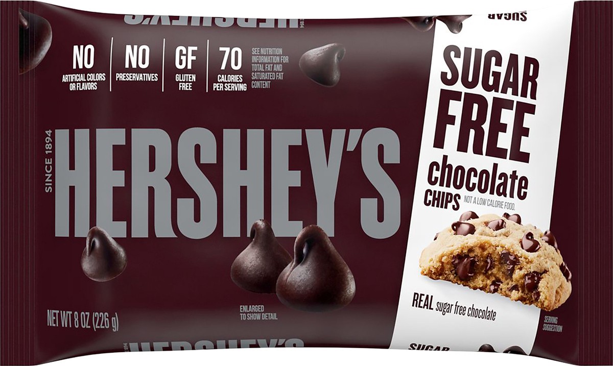 slide 1 of 8, HERSHEY'S Sugar Free Chocolate Baking Chips, Gluten Free, 8 oz, Bag, 8 oz