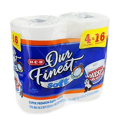 slide 1 of 1, H-E-B Our Finest Bath Ultra Soft Mega Roll, 4 ct